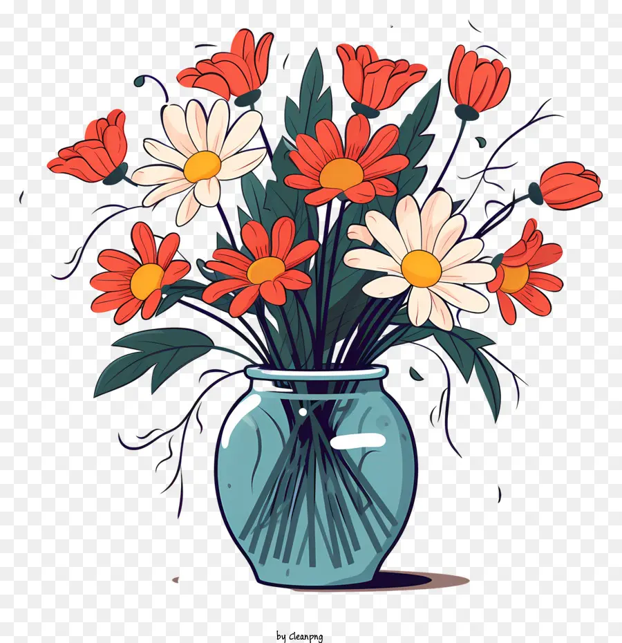 Цветок в стиле каракули в вазе，Ваза PNG