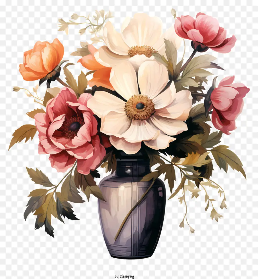 Ручная нарисованная цветок в вазе，цветочная композиция PNG