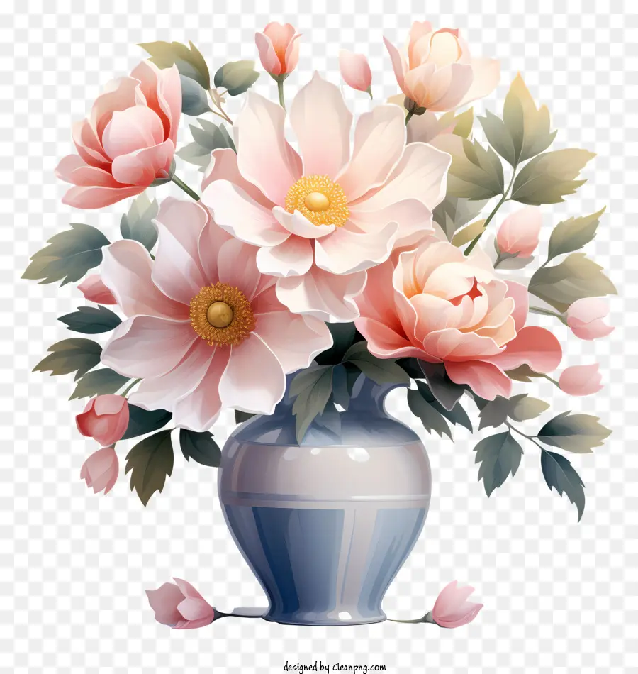 пастельный цветок в вазе，рисунок карандашом PNG