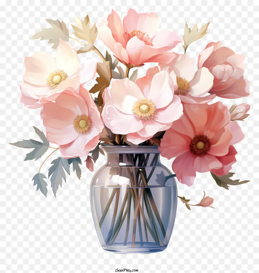 пастельный цветок в вазе，розовые цветы PNG