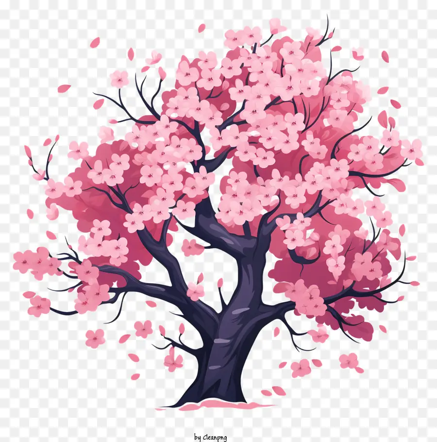 Дерево вишневой вишни в стиле рисунков，Розовые цветы PNG