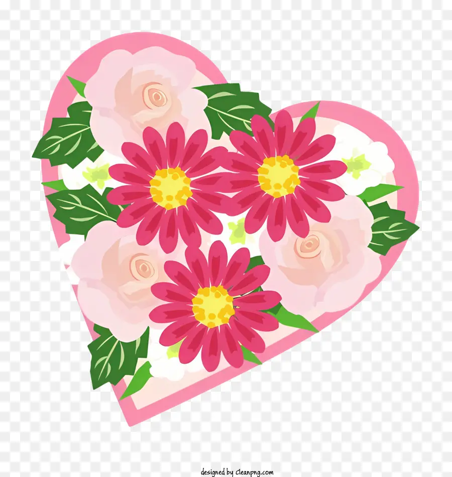 Розовые цветы，Цветы в форме сердца PNG