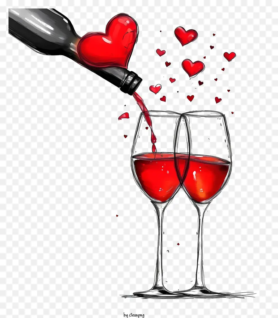 линия эскиза бокала вина в валентинке，Красное Вино PNG