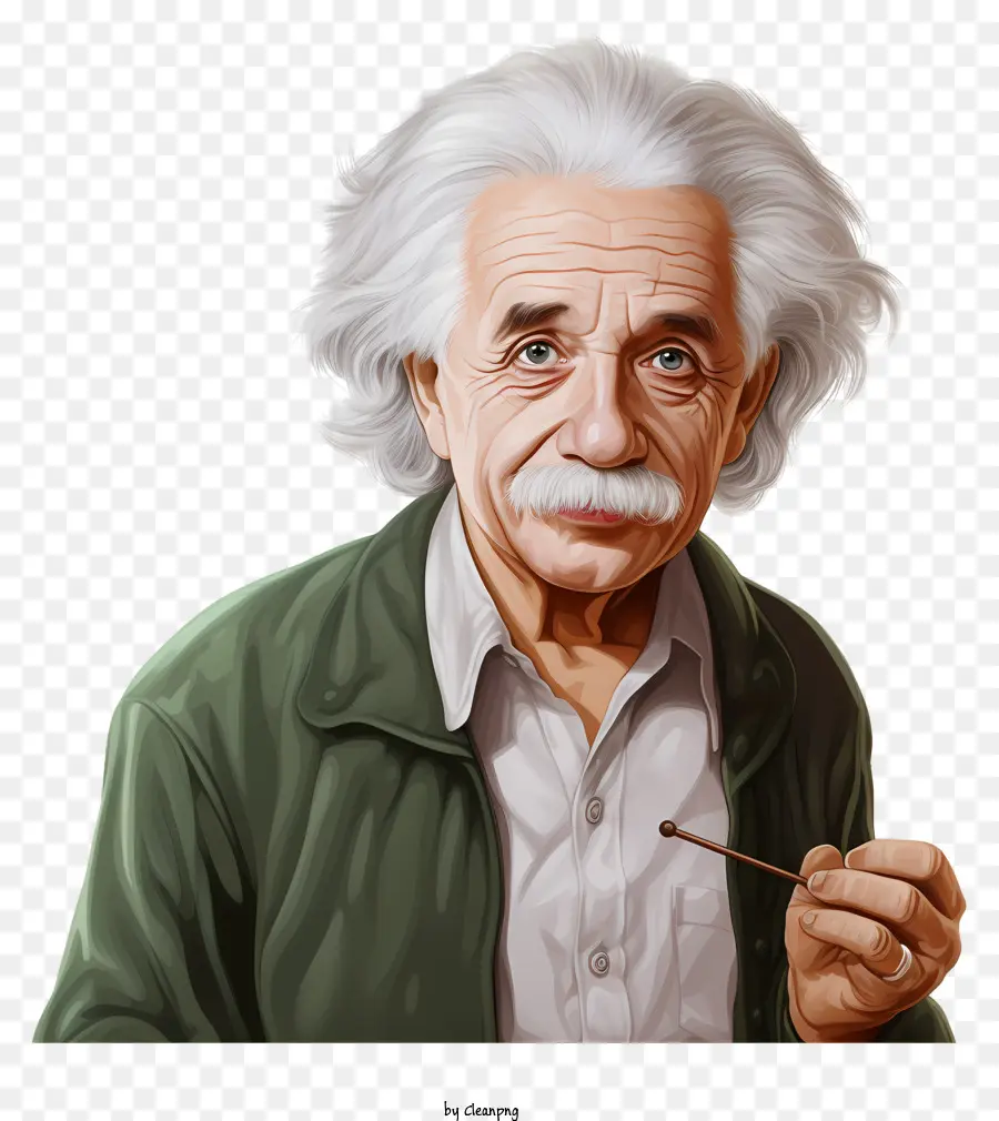 Реалистичный стиль Альберт Эйнштейн Портрет，Человек с белыми волосами PNG
