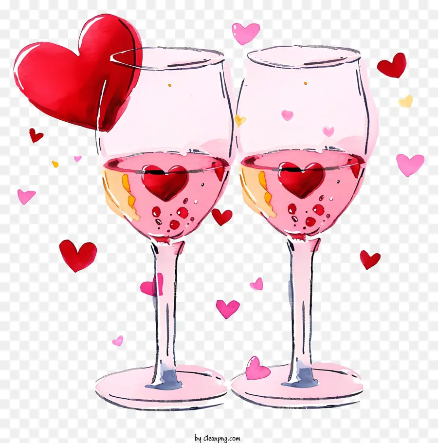 Акварельные бокалы для винного вина Валентина，бокалы для вина PNG