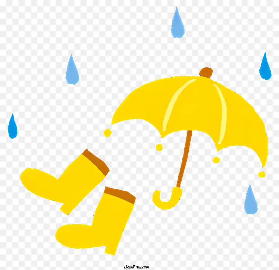 дождь，желтый зонтик PNG