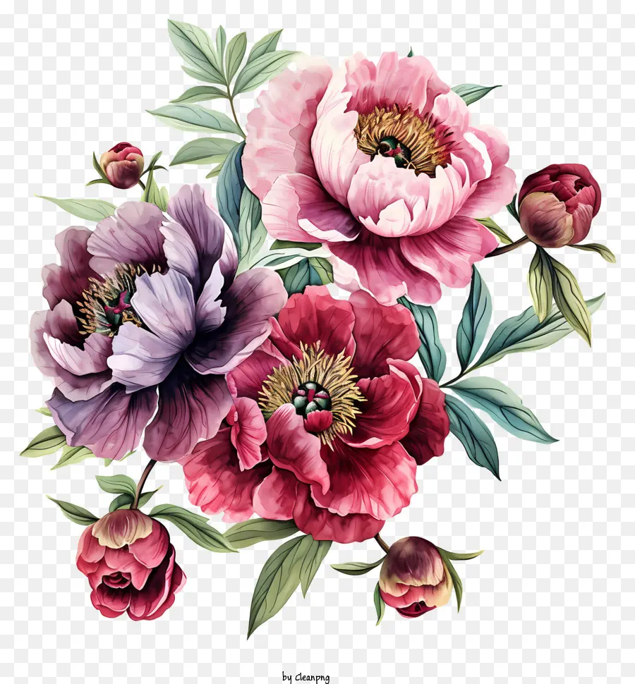Расположение цветов пиона，с разнообразным розовым PNG