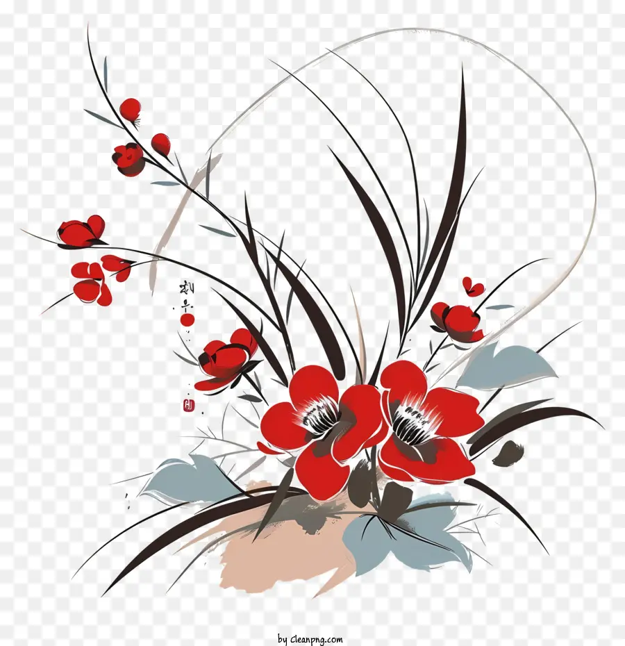 Цветочное расположение дзен，красный цветок PNG