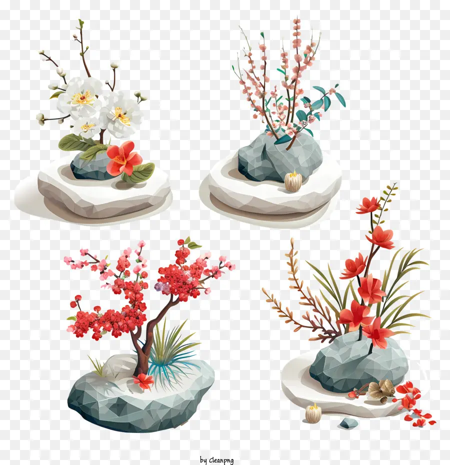 Цветочное расположение дзен，Каменные цветы PNG