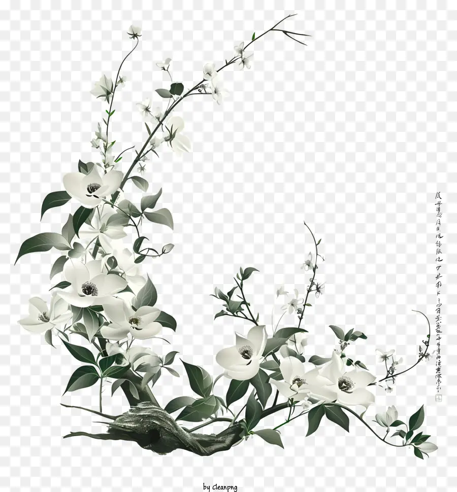 Цветочное расположение дзен，Белое кизиловое дерево PNG