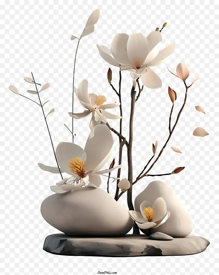 Цветочное расположение дзен，белые цветы PNG