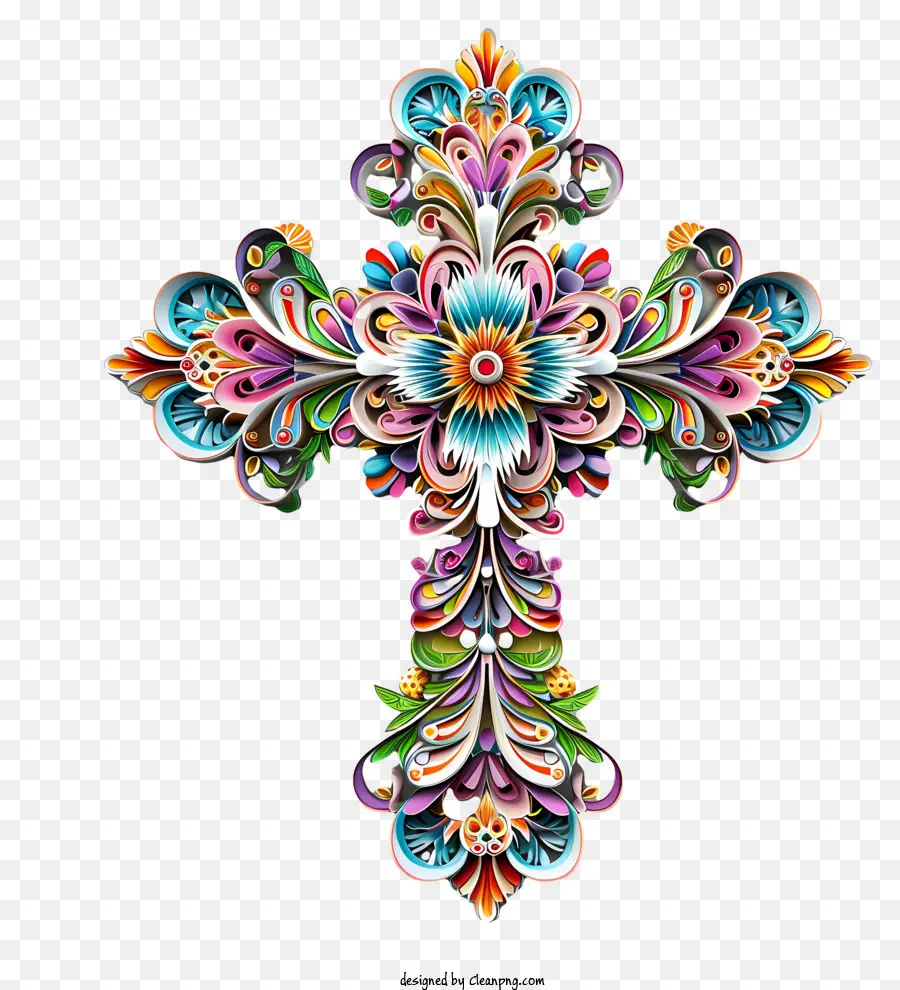 Счастливого Пасхального креста，цветочный крест PNG