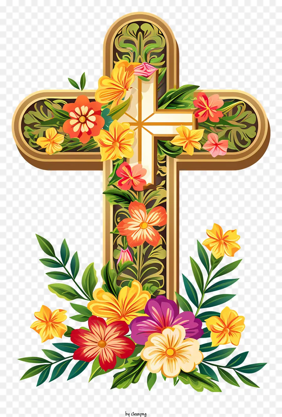 Счастливого Пасхального креста，крест с цветами PNG