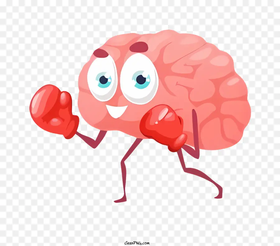 мультфильм мозг，мозг с красными боксерскими перчатками PNG