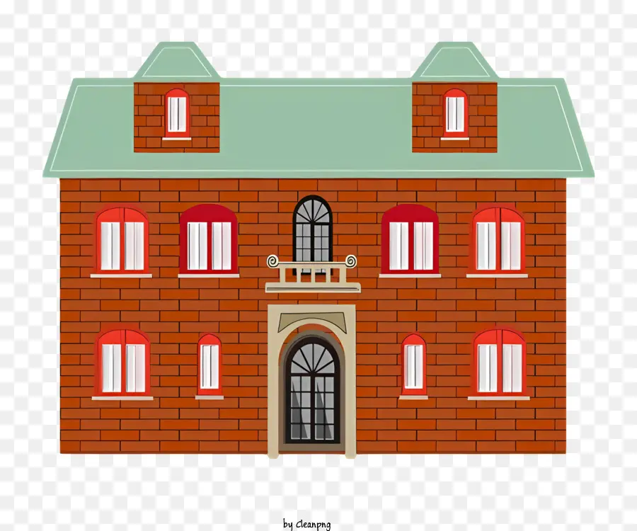 Красный кирпичный дом，черепичная крыша PNG
