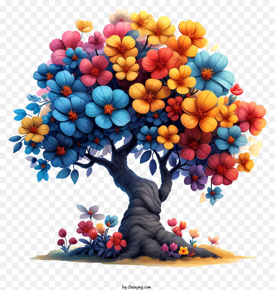 Абстрактное дерево，Дерево с цветами PNG