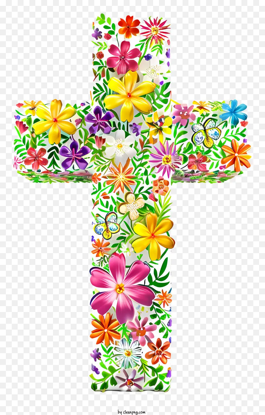 Счастливого Пасхального креста，Цветочный крест PNG