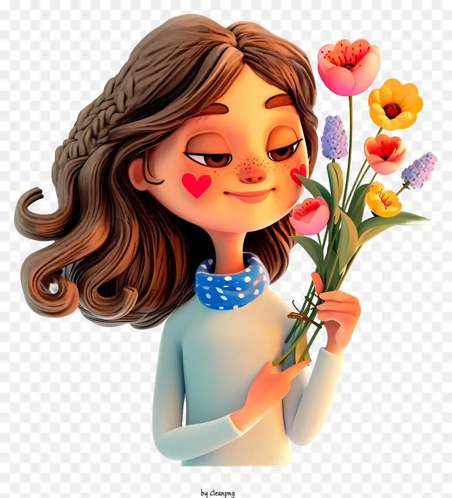 мультфильм 3d женщина и цветы，букет тюльпанов PNG