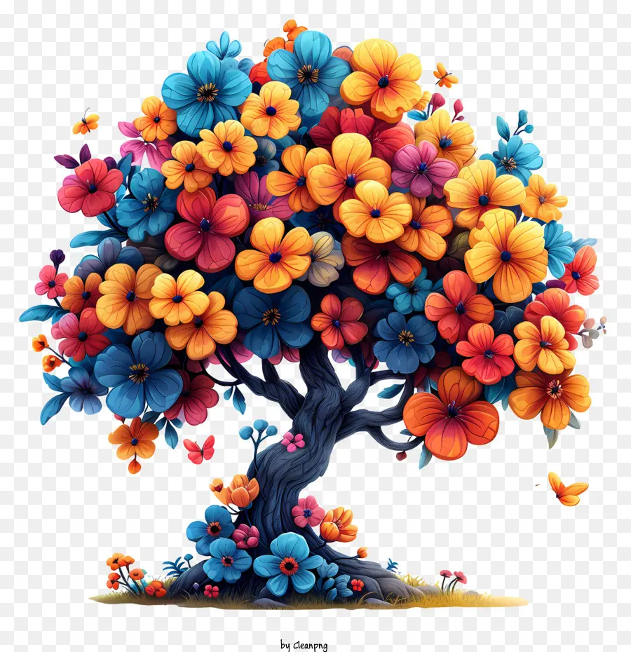 Абстрактное дерево，Дерево с цветами PNG