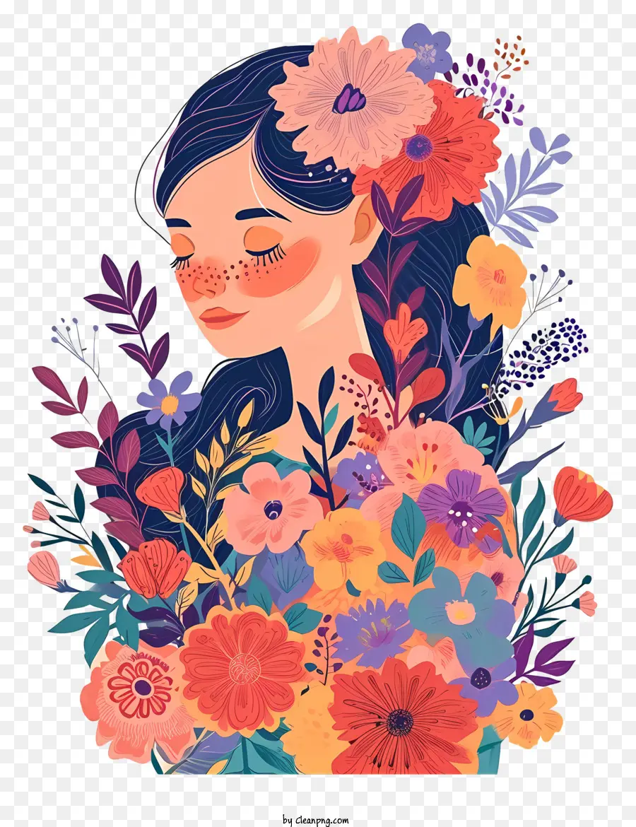 плоская женщина и цветы，Женщина PNG