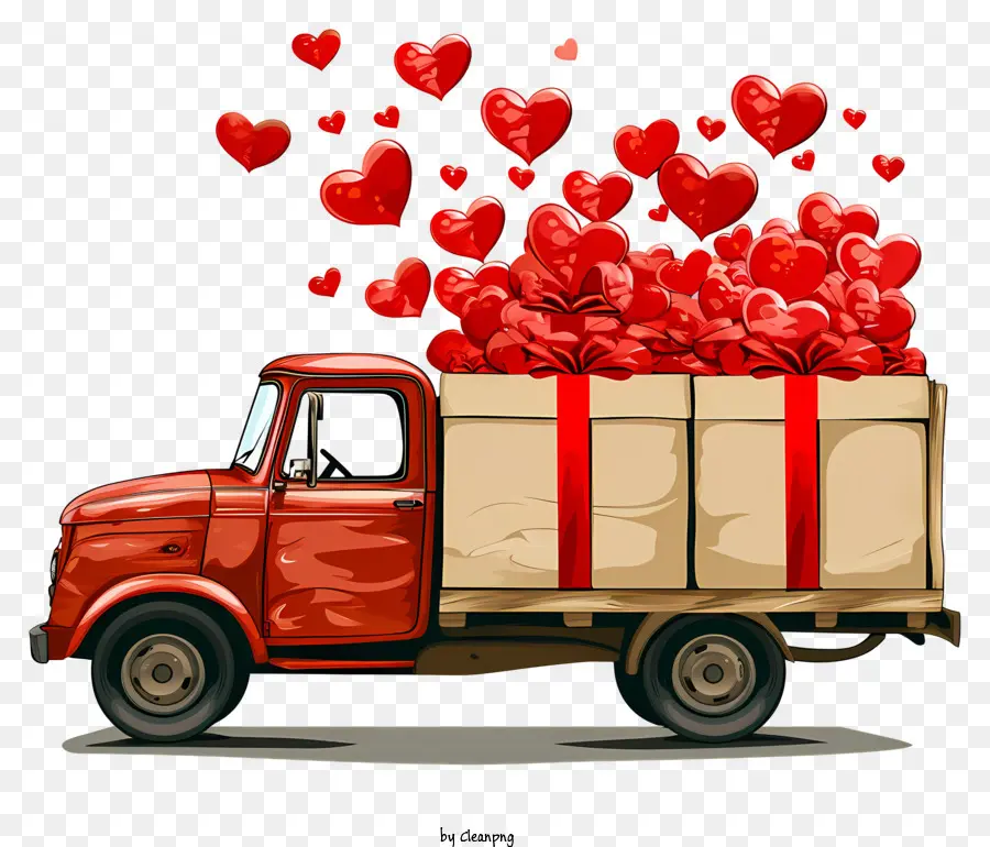 Доставка подарков Валентина，красный грузовик PNG