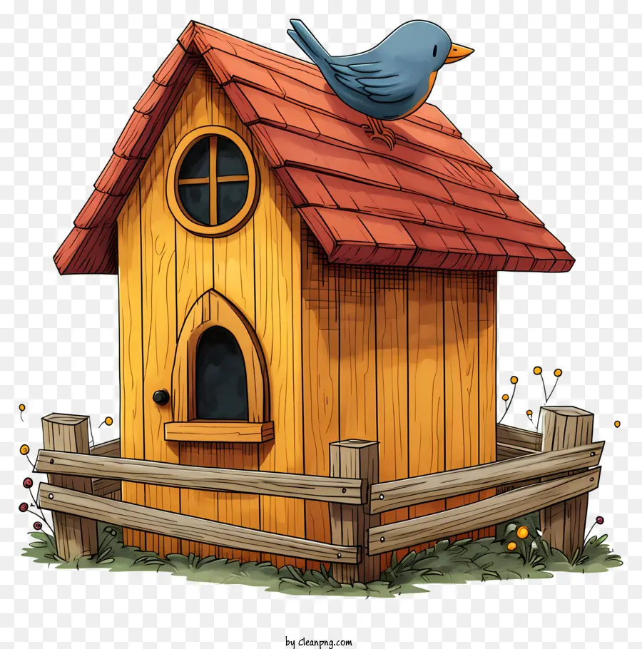 Птичья домика в стиле каракули，деревянный скворечник PNG