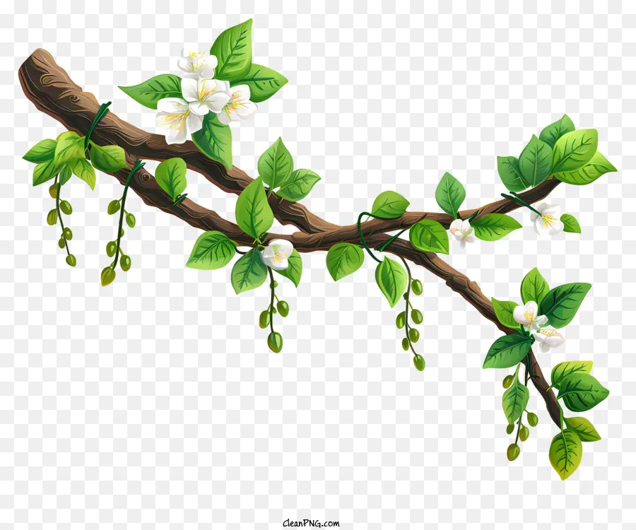 Ручная ветвь дерева，белые цветы PNG