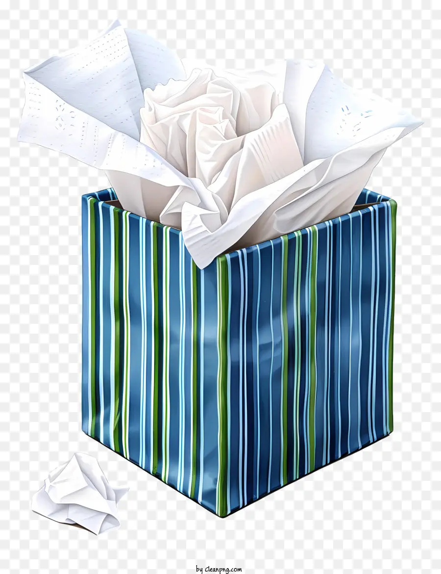 Ручная нарисованная тканевая коробка，синяя и белая полосатая коробка PNG