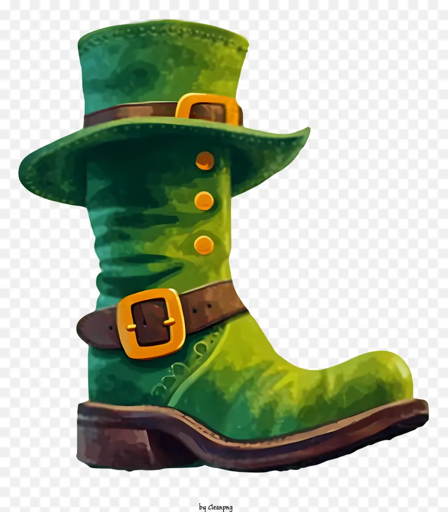 туфли в акварель，Зеленая обувь Leprechan PNG