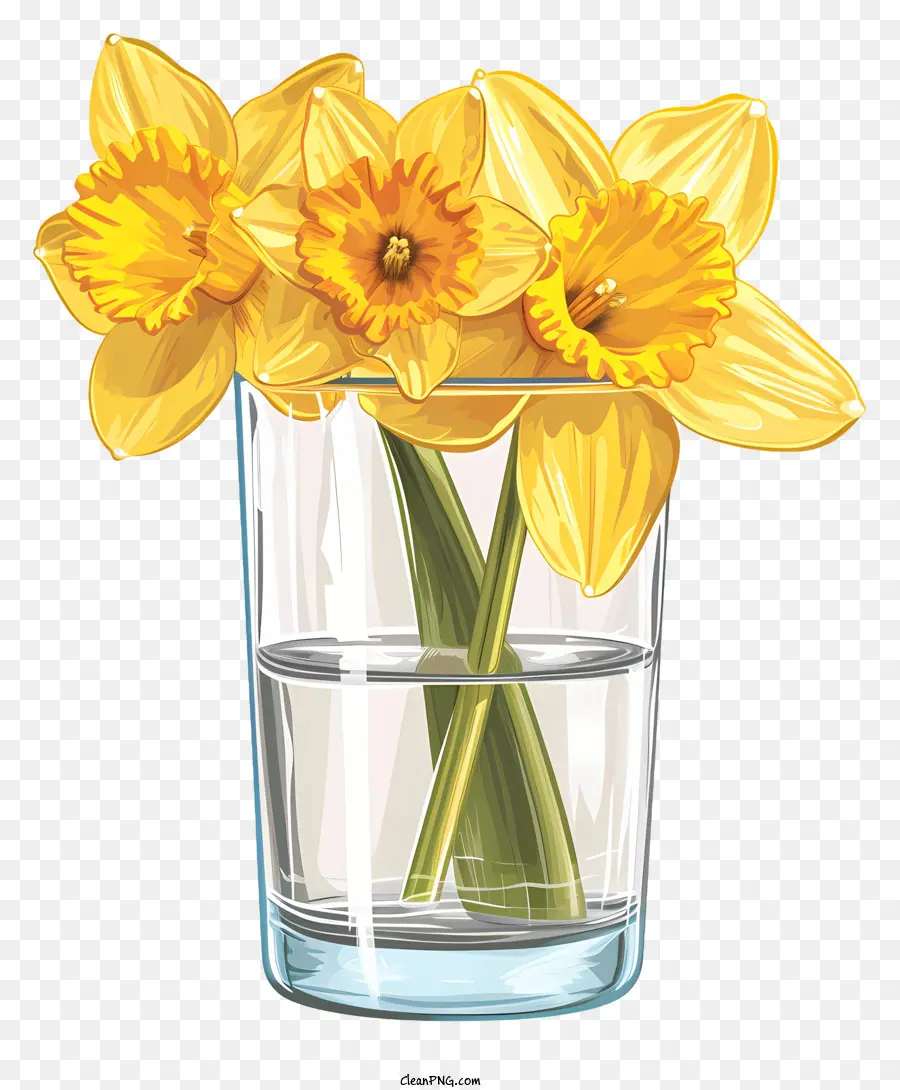 Нарцисс，стеклянная ваза PNG