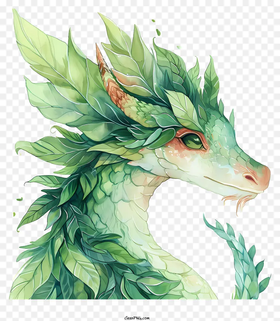 зеленый дракон，Дракон с листьями PNG