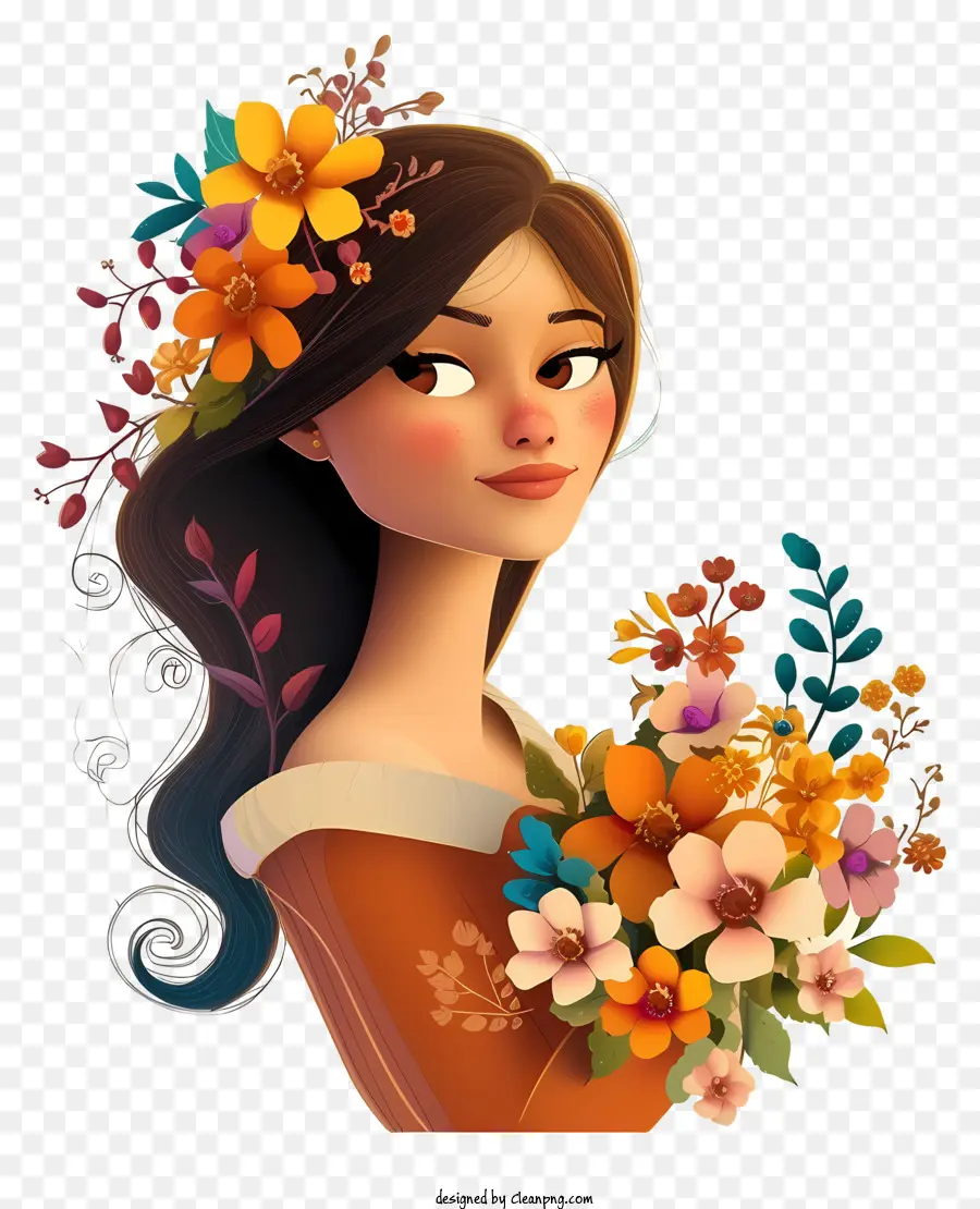 мультфильм 3d женщина и цветы，Женщина PNG