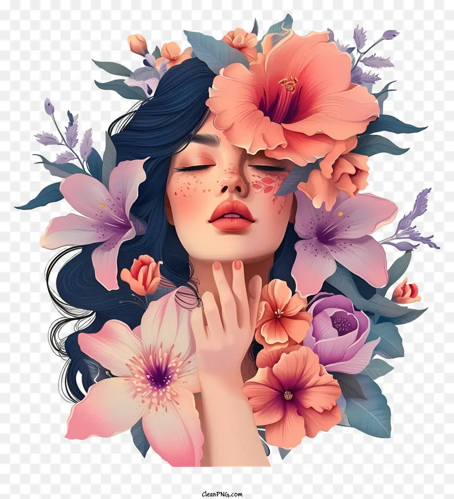 женщина и цветы，красивая девушка PNG