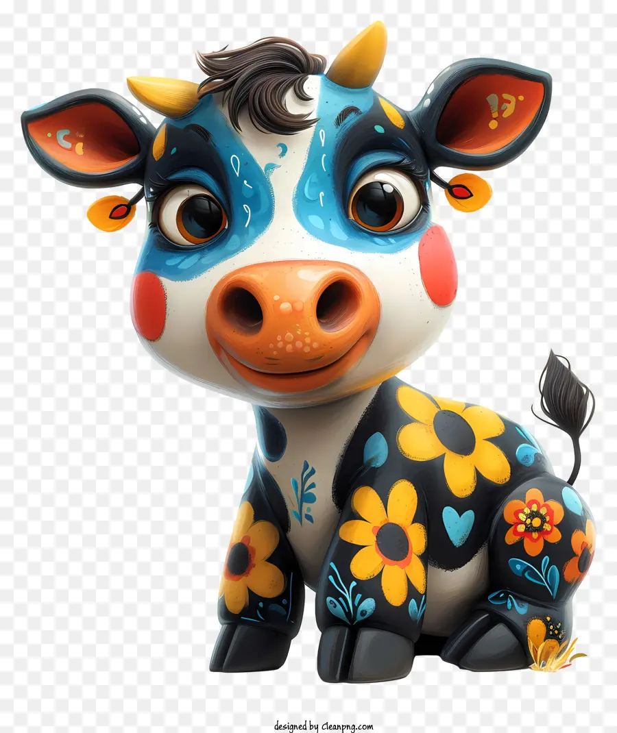 Cartoon Cow，Цветочная корова PNG
