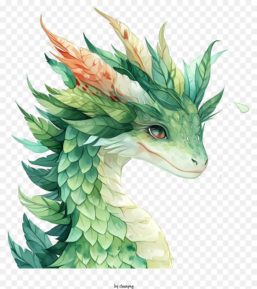 зеленый дракон，листовые рога PNG