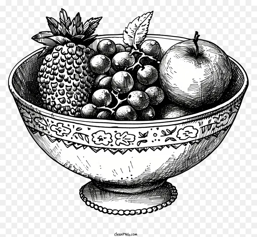Ручная нарисованная фруктовая чаша，миска фруктов и овощей PNG