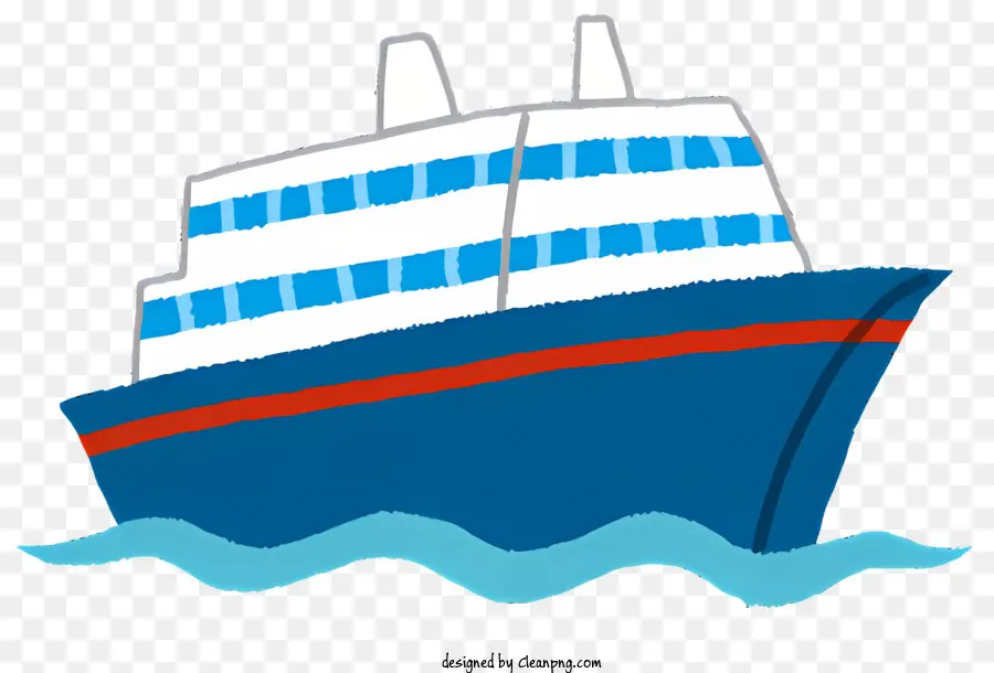 Большой корабль рисунок，корабль с красной и синей полосой PNG