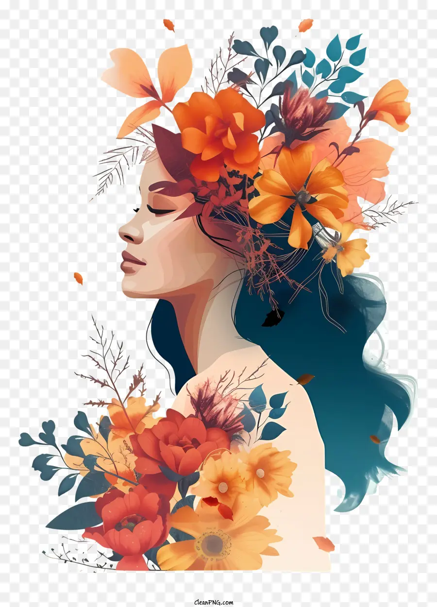 Смелый и красочный графический дизайн，женщина и цветы PNG