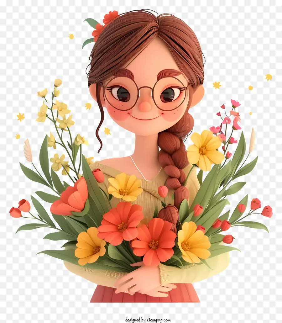 мультфильм 3d женщина и цветы，девушка PNG