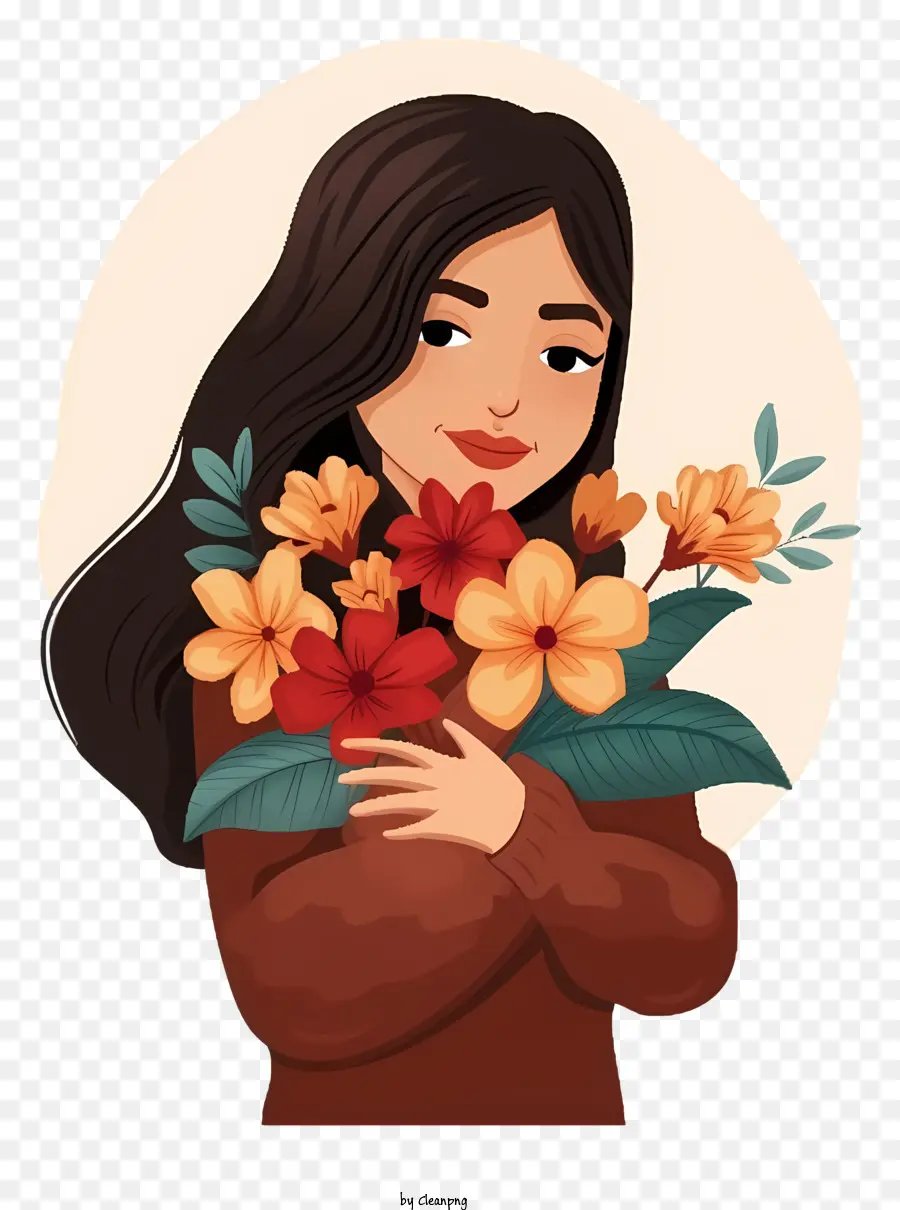 Женщина и цветы смайлики，девушка PNG