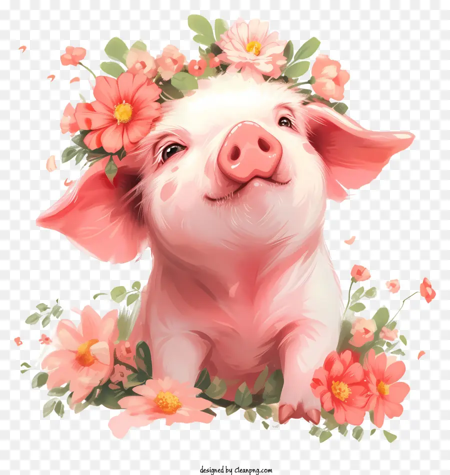 Свинья День，свинья с цветочной короной PNG