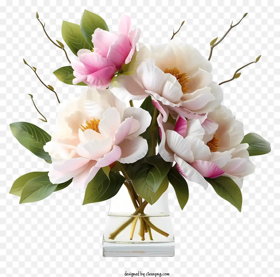 реалистичное элегантное цветочное расположение，стеклянная ваза PNG