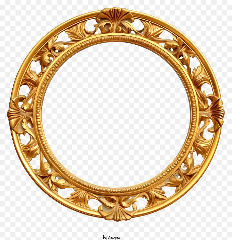 Золотое круговое зеркало，богато украшенная золотая рама PNG