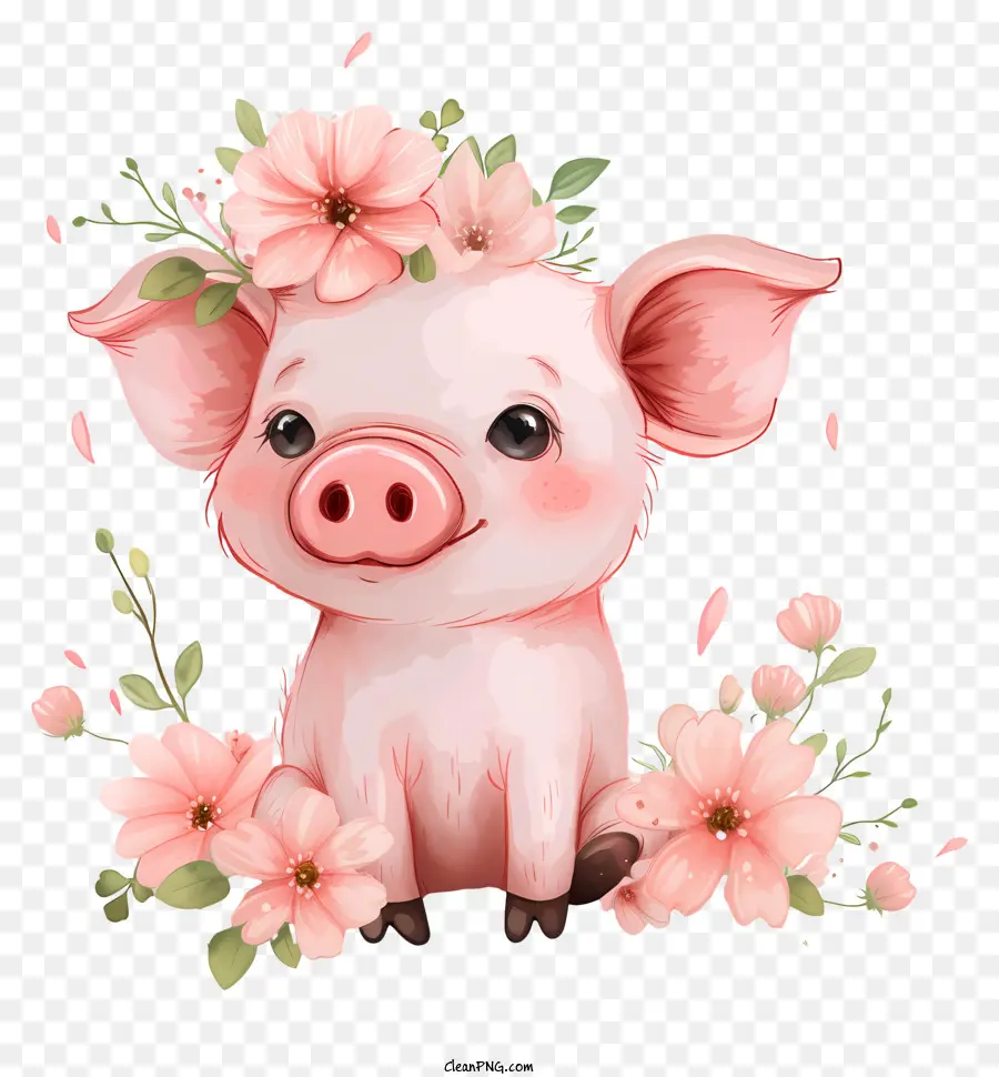 Свинья День，свинья с цветами PNG