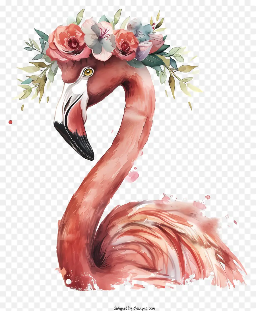 фламинго с цветочной короной，Фламинго PNG