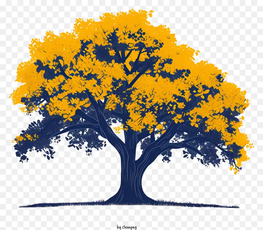 Дерево，желтые и синие листья PNG