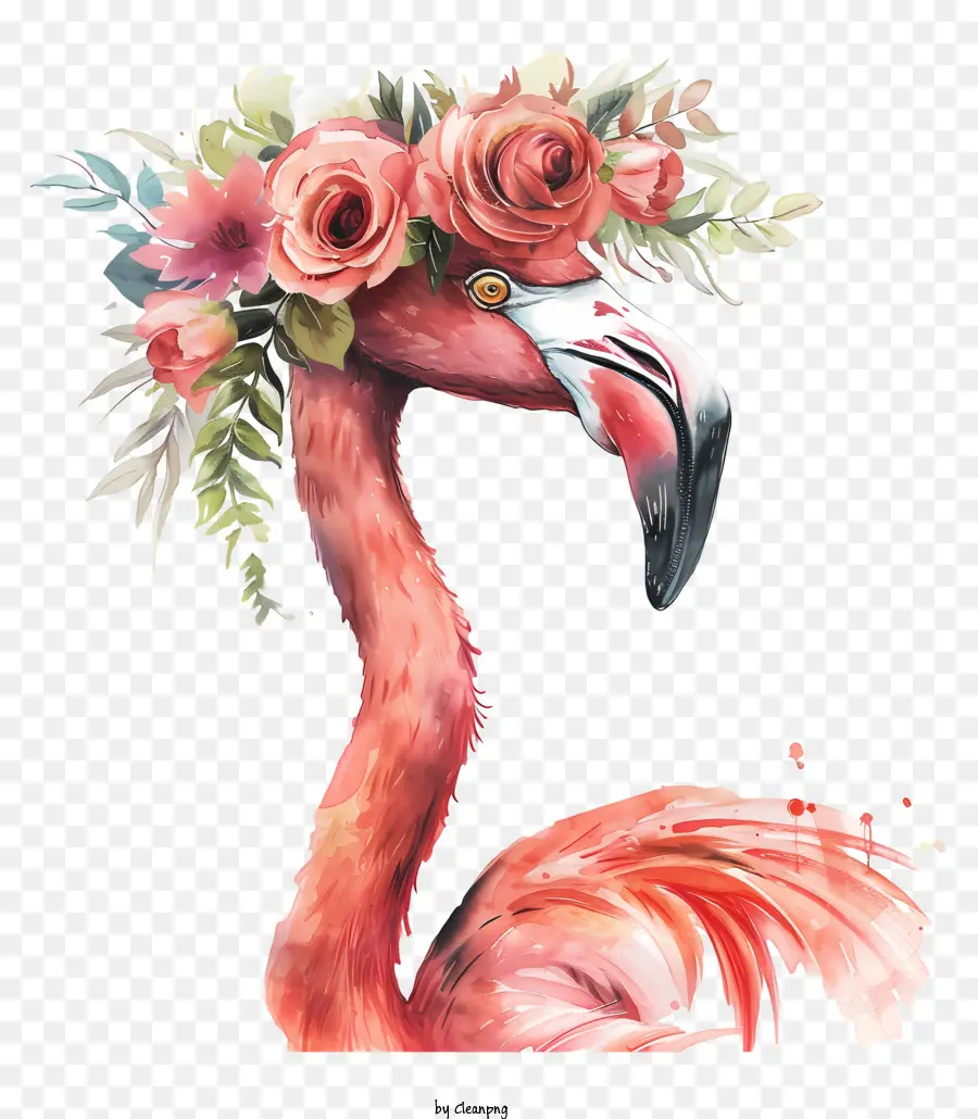 фламинго с цветочной короной，Фламинго PNG