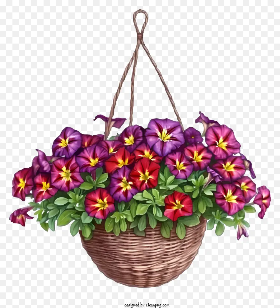 Нарисованная ручная элегантная петуния цветочная корзина，корзина цветов PNG