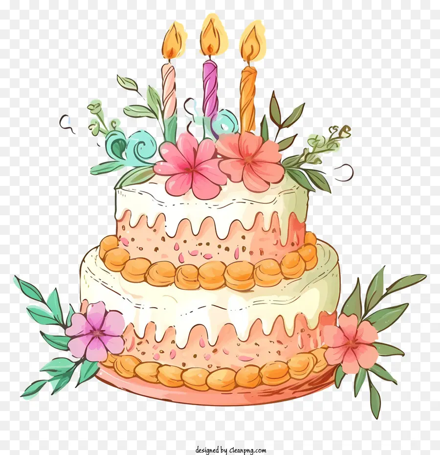 Мультфильм торт на день рождения и цветы，День рождения Торт PNG