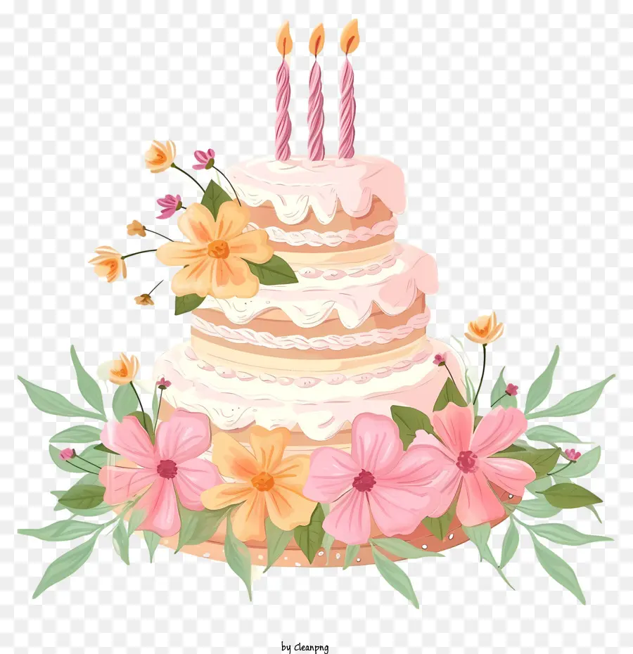 Мультфильм торт на день рождения и цветы，День рождения Торт PNG